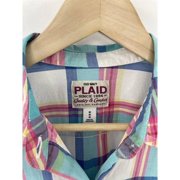 Old Navy Women’s Plaid Lightweight Collared Button Up Blouse Sz Medium - Picture 4 of 10